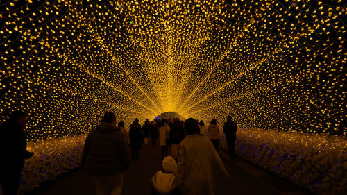 Rear view of people watching firework display