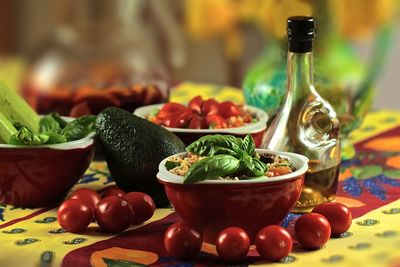 Close-up of food served on table