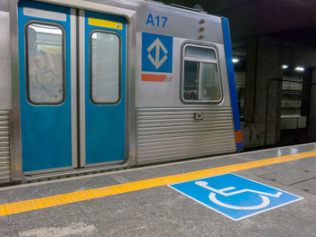 Information sign on railroad station platform