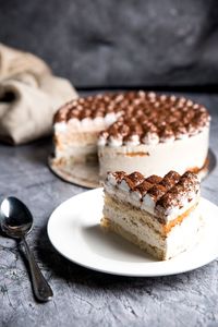 Close-up of cake in plate on table