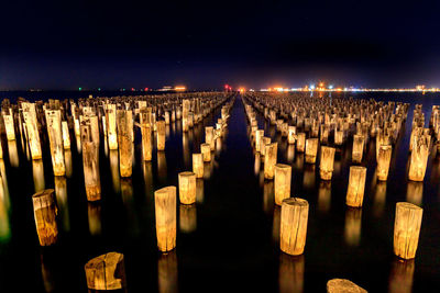 Panoramic view of illuminated temple against sky at night