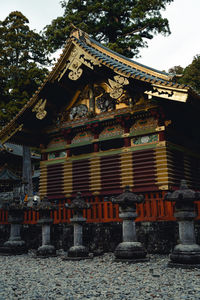 Low angle view of temple against building