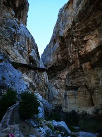 Low angle view of rock formations