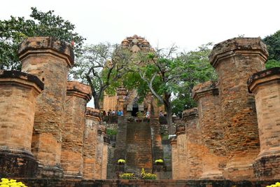 Low angle view of old ruin against sky