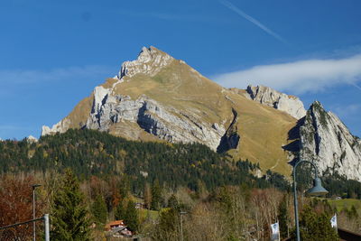 Panoramic view of rocky mountains against blue sky