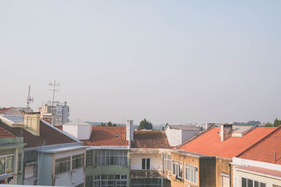 High section of houses against clear sky