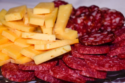 Close-up of chopped potatoes in plate