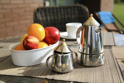 Close-up of fruits in bowl on table