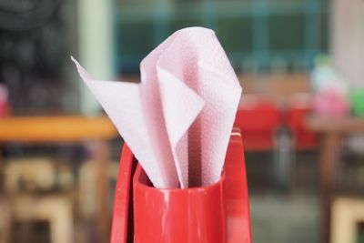 Close-up of paper toy on table