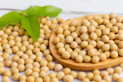 High angle view of eggs in bowl on table