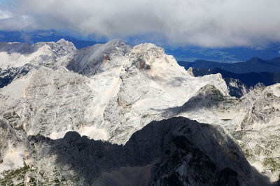 Scenic view of mountains against sky during winter