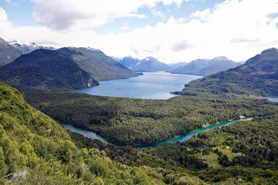 Scenic view of lake against cloudy sky