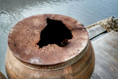 High angle view of chocolate cake on table