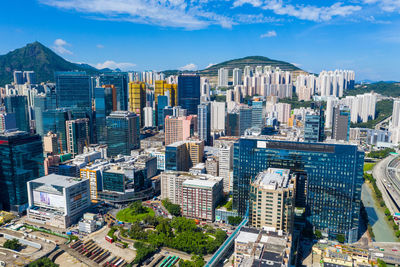 Aerial view of modern buildings in city