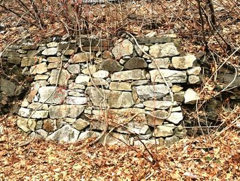 High angle view of stone wall
