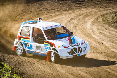 View of car on dirt road