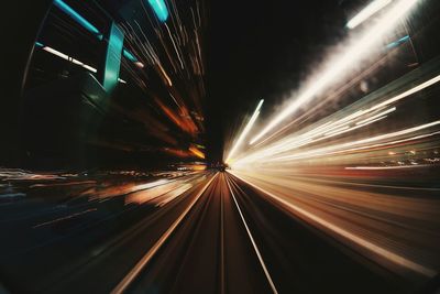 Light trails on road at night