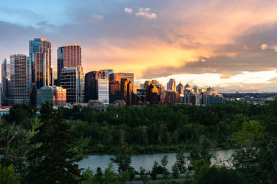 Panoramic view of buildings against sky during sunset