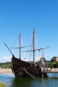 Replica of columbus sailing ship in muelle de las carabelas