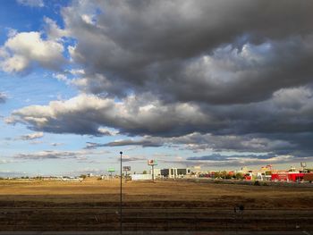 Scenic view of field against cloudy sky