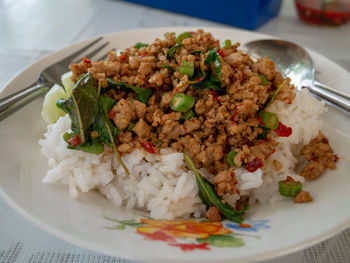 Close-up of food served in plate