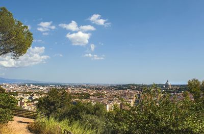 High angle view of townscape against sky
