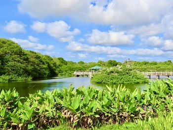 Scenic view of lake against sky