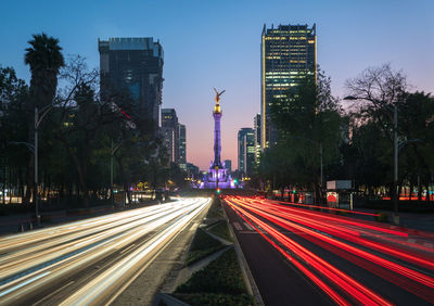 Light trails on road at night