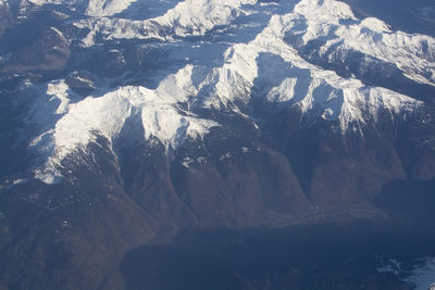 Scenic view of snowcapped mountains during winter