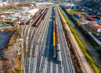 High angle view of railroad tracks