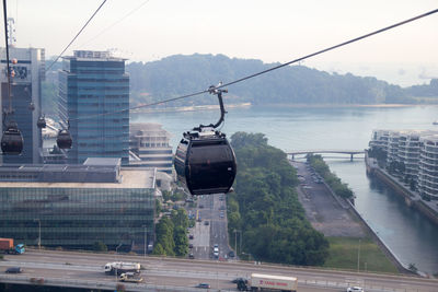 Overhead cable car over city