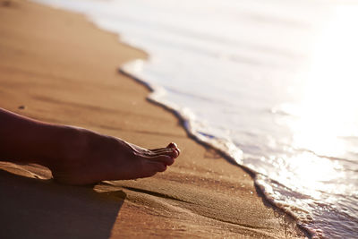 Cropped image of person on sand at beach