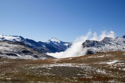 Scenic view of snowcapped mountains against sky