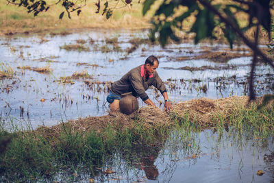 Farmer working on agricultural field