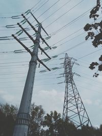 Low angle view of electricity pylon against sky