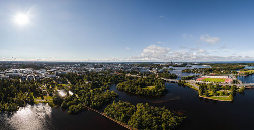 High angle view of cityscape against sky