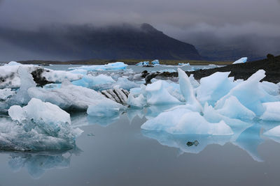 Frozen lake against sky during winter