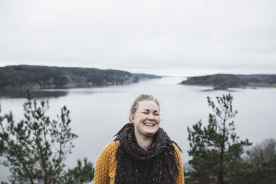 Happy woman at sea