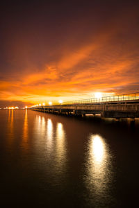 Scenic view of river against orange sky