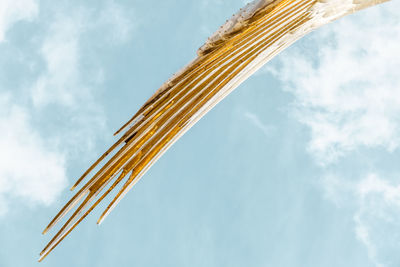 Low angle view of crane against sky