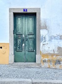 Closed door of house