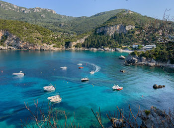 High angle view of boats in sea