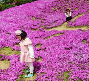 Girl with pink flowers