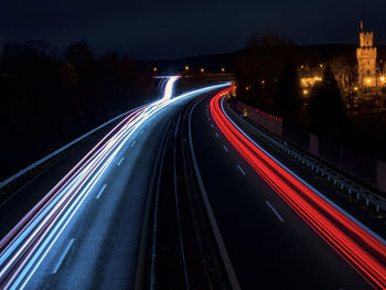 Light trails on highway at night