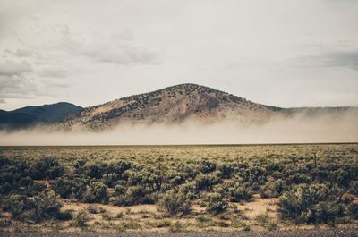 Scenic view of volcanic landscape against sky