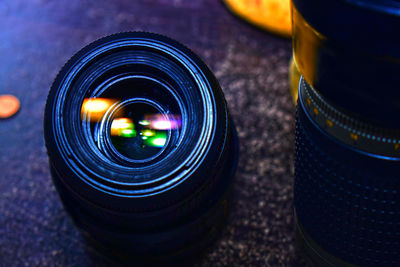 Close-up of lens on table