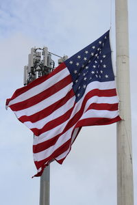 Low angle view of flag against sky