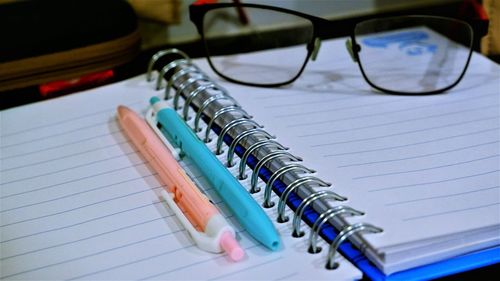 High angle view of pen on table