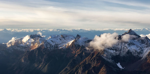 Panoramic view of snowcapped mountains against sky