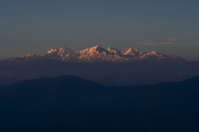 Scenic view of silhouette mountain against sky during sunset